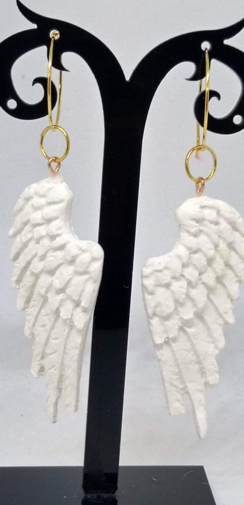 Unique Handmade Polymer Clay White Wing Earrings